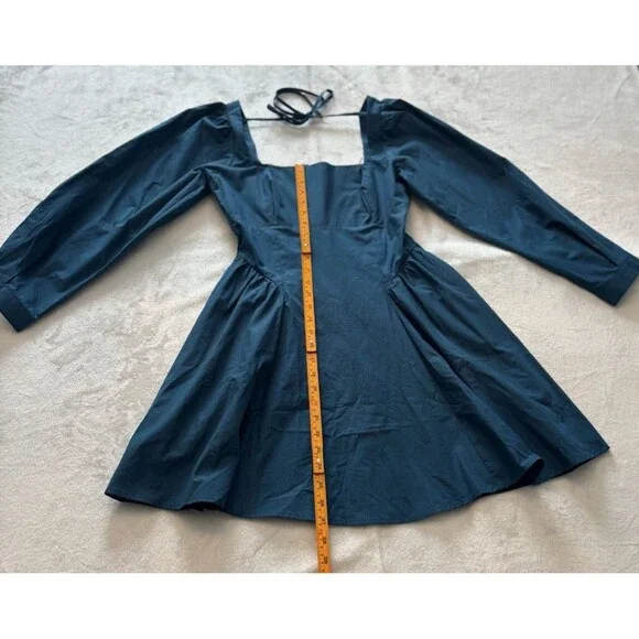 Anthropologie Long-Sleeve Square-Neck Poplin Mini Dress Sz Sm Blue NWT - Picture 9 of 9